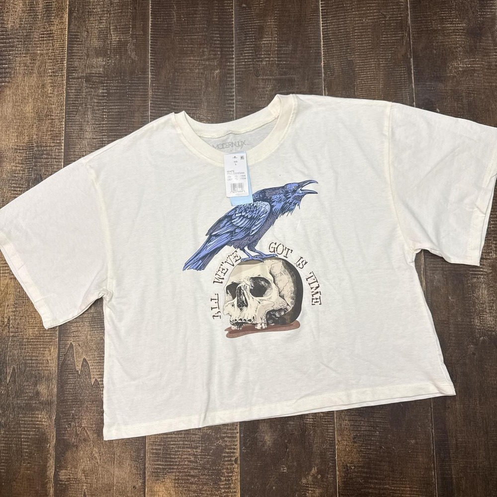 Moderux Women's Raven Boxy Cropped Short Sleeve Graphic T-Shirt